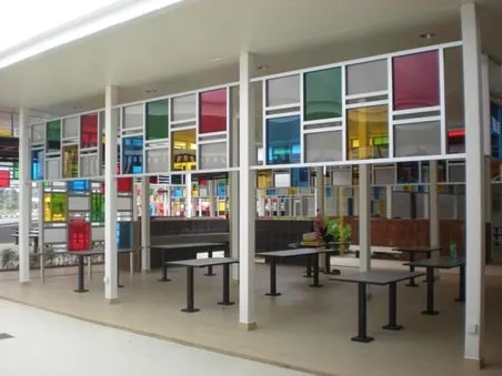 Completed open-air food court and service counters at the EDL Highway rest station, Johor Bahru